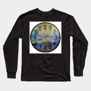 Clock face - Smoky Mountains Grunge Turqouise Blue Violet Option Long Sleeve T-Shirt